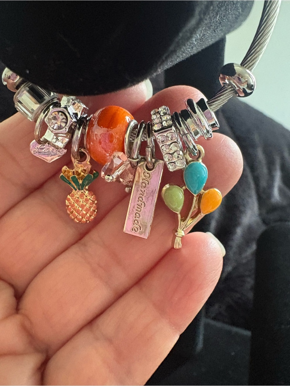 Silver Charm Bracelet with Colorful Balloon & Pineapple Charms